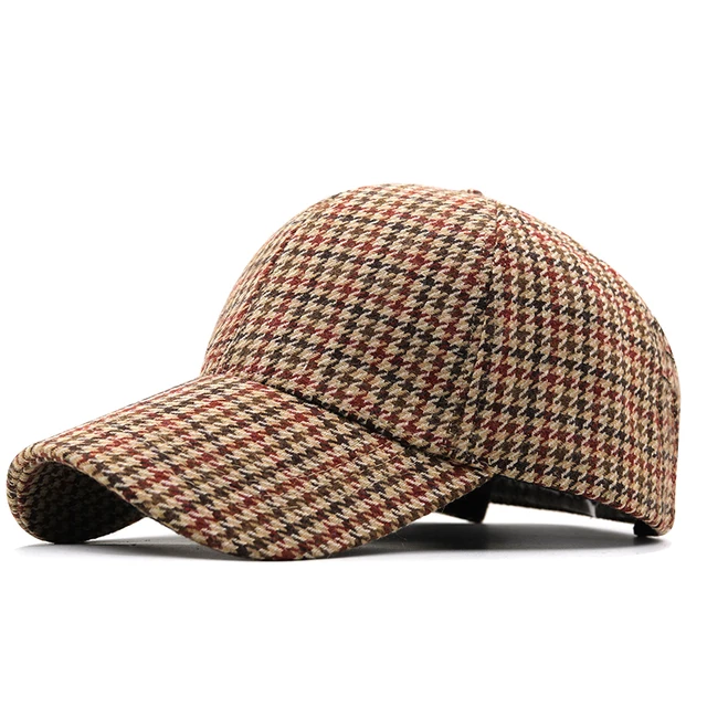 Brown Houndstooth Baseball Caps For Men Summer British Style Plaid Women Cap Brand Bone Trucker Hat Casquette Homme 2