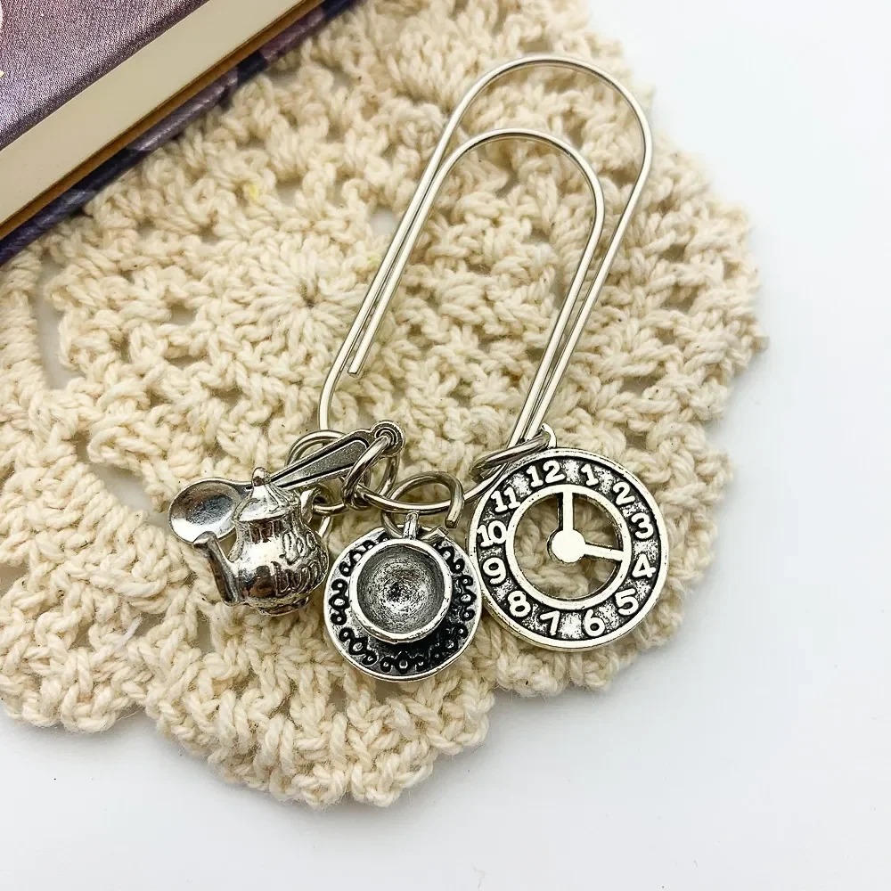 Vintage Siver Teatime Paper Clips Cute Bookmark Ins Style Book Decoration Notebook Planner Accessories paper clips,mini bookmark