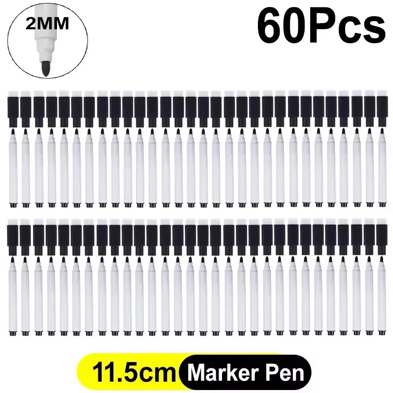 Magnetic Black Dry Erase Markers with Eraser Cap for Home, Office, and School