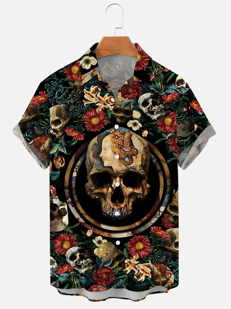 Skull Pattern 3D Printed Men's Shirt Man/Women Casual Fashion Short Sleeves Shirts Hawaiian Streetwear Oversized Unisex Clothing