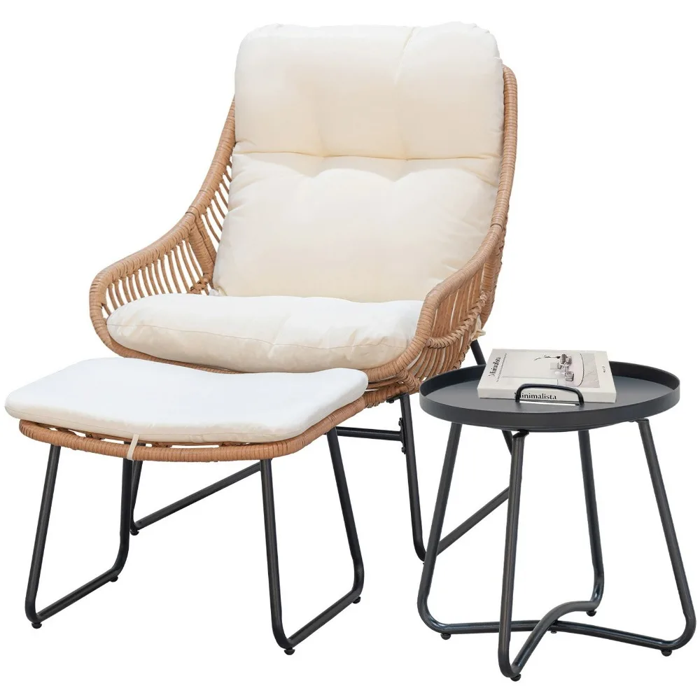 Chaise Lounge Chairs Set Outoodr Indoor Wicker Egg Chair with Ottoman, Patio Chair Recliner with Thicken Cushions, Egg Chair 6