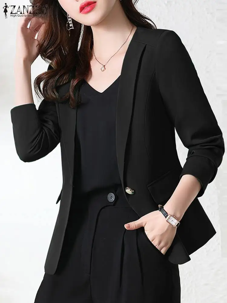 ZANZEA Autumn Fashion OL Work Jackets Woman Long Sleeve Button Down Blazer Female Elegant Party Outwear Casual Coats Oversized