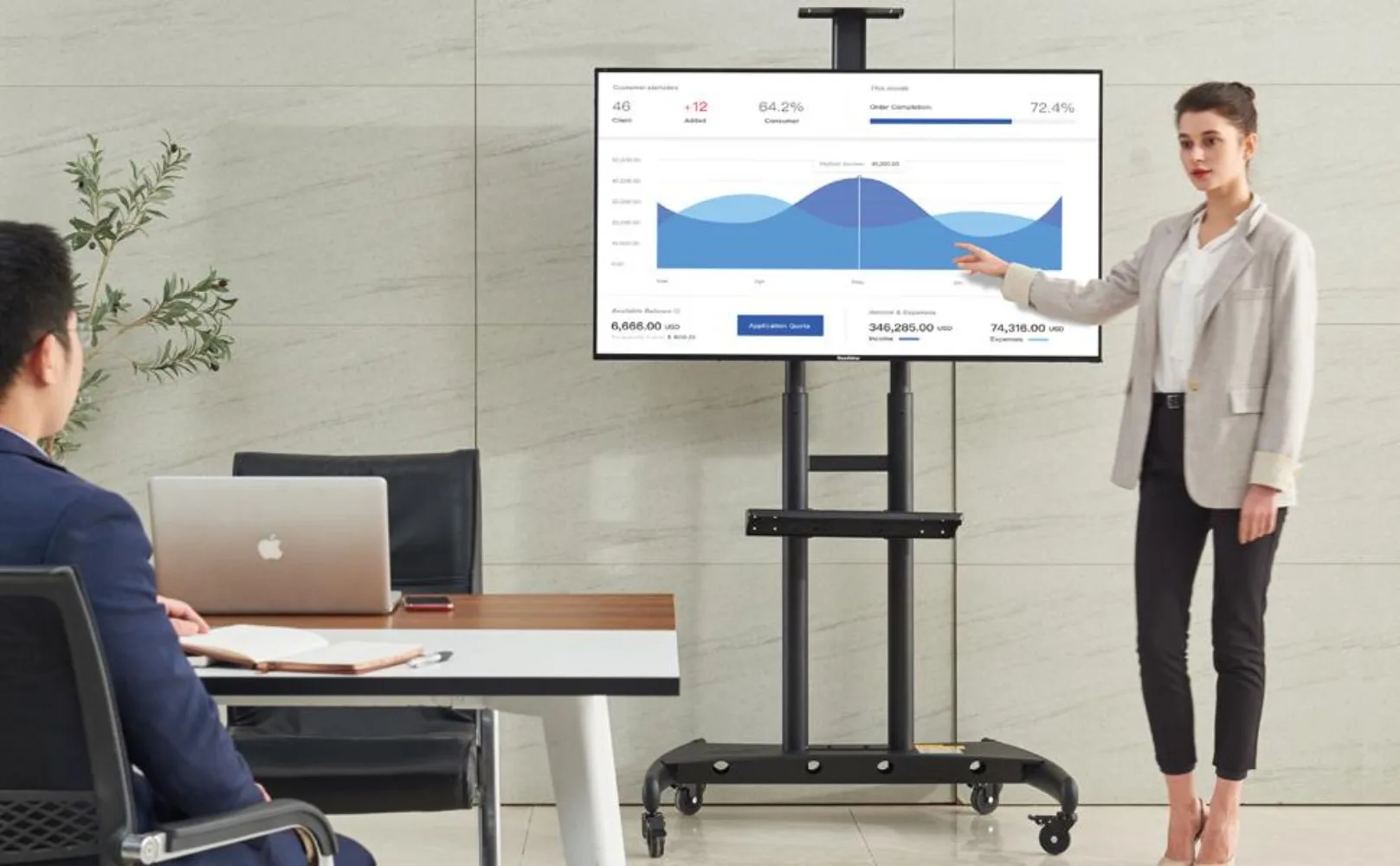 Description Picture 2 of itemNB North Bayou Mobile TV Cart TV Stand with Wheels for 55" - 85" Inch LCD LED OLED Plasma Flat Panel Screens up to 200lbs