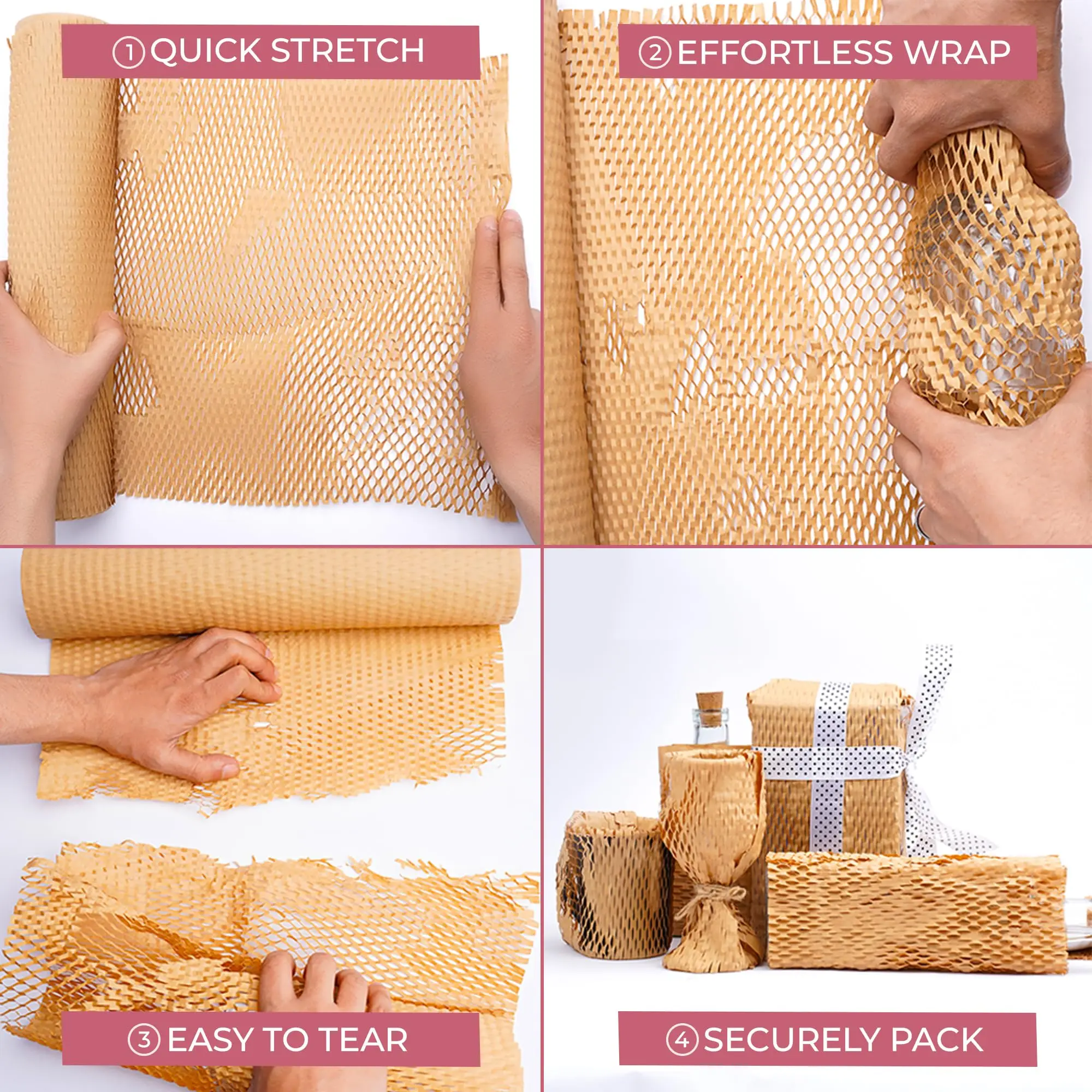 30cmx5m Eco-Friendly Honeycomb Cushioning Kraft Paper Roll Recyclable Gift Wrapping & Packaging Material, Protective Shockproof