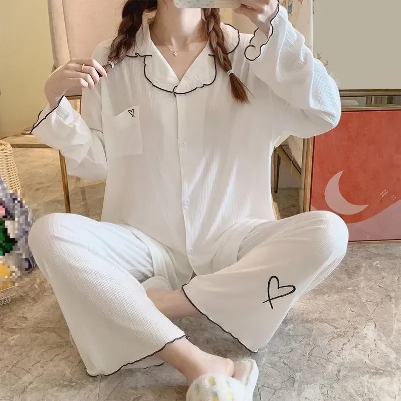 

Shirt&pants Sleepwear Pijamas 2Pcs PJS Lingerie Women Casual Nightwear Clothes Set Suit Home Lapel Sleeve Spring Long Pyjamas
