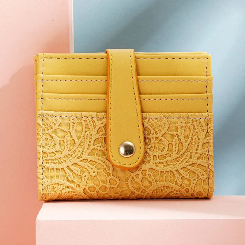 Embroidered card bag women 2021 new multifunctional PU leather short wallet simple multi card position Mini zero wallet