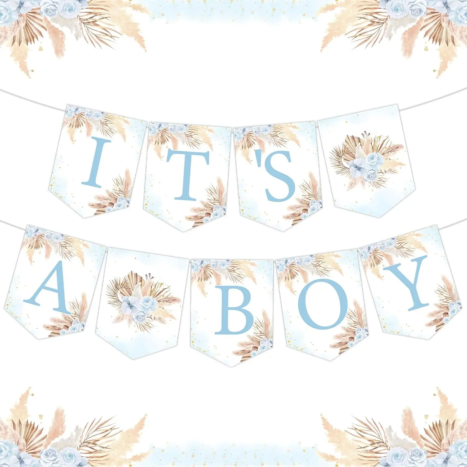 

It's a Boy Banner Boho Pampas Grass Baby Shower Decor Boho Floral Decor Blue Floral Gender Reveal Baby Shower Decor