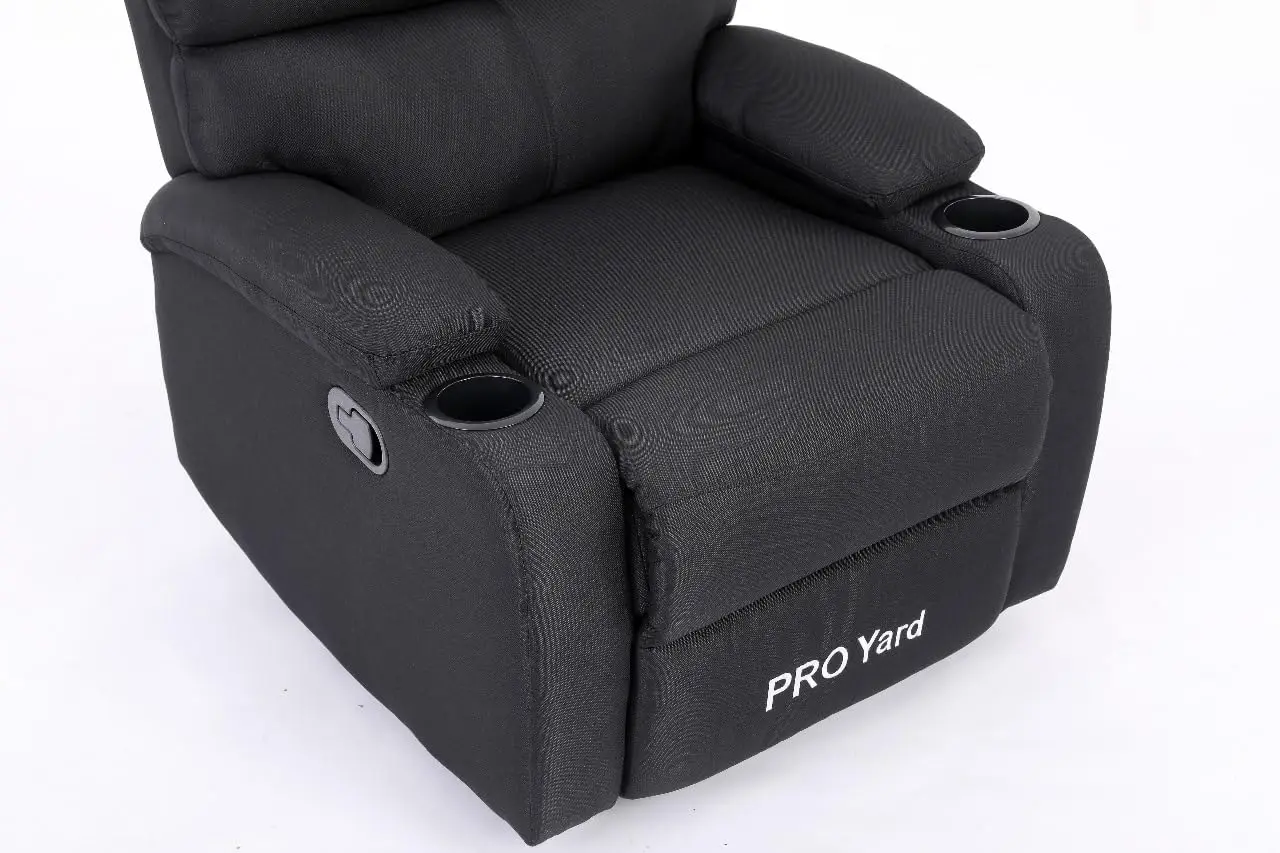 كرسي استرخاء مخملي لكبار السن (يدوي، أسود)