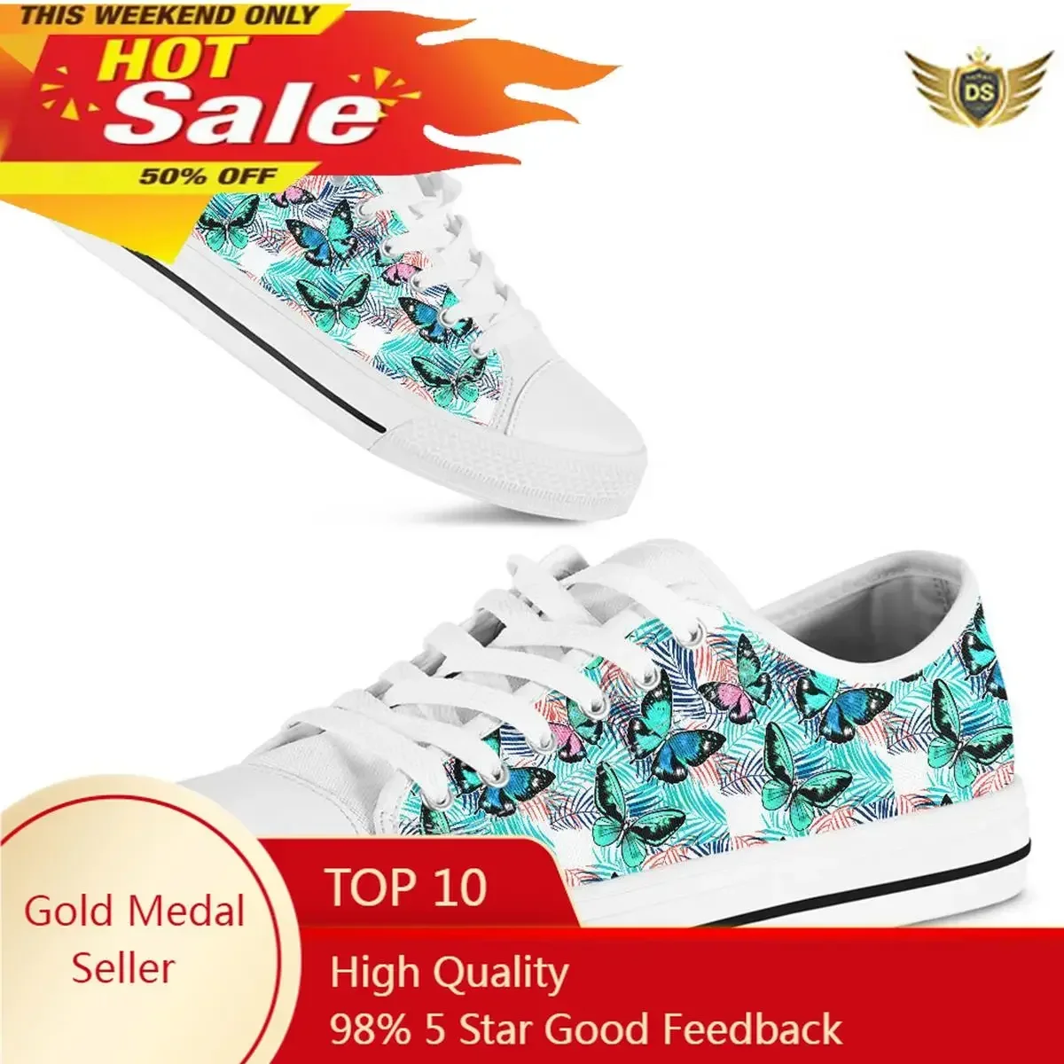 Spring And Autumn New Women Black And White Butterfly 3d Prints Canvas Shoes Trendy Fashionable Couple Shoes
