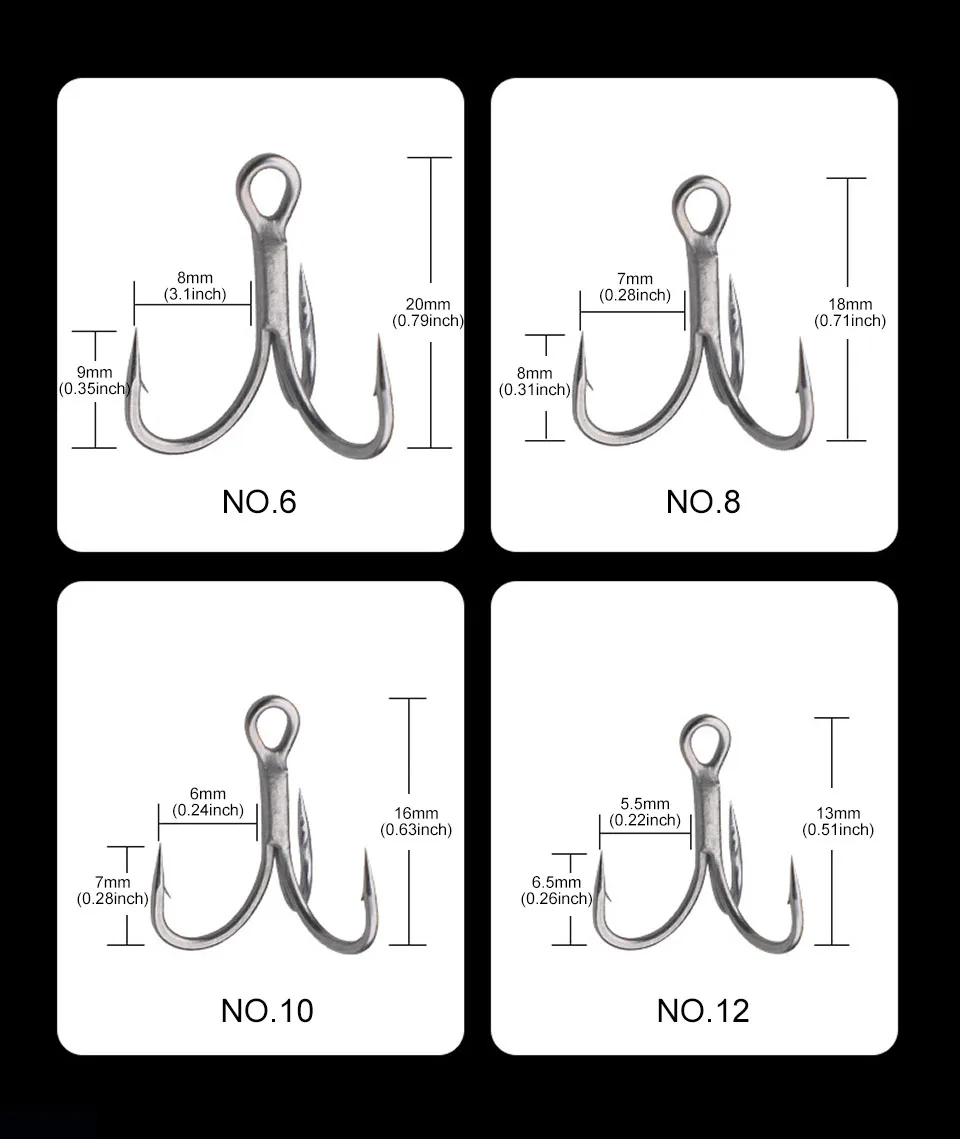 Description Picture 5 of itemWALK FISH 10PCS High Carbon Steel Hook Treble Jig Fishhooks Sharpened Lure Fishing Triple Hook Fishing Tackle 4X Intensify