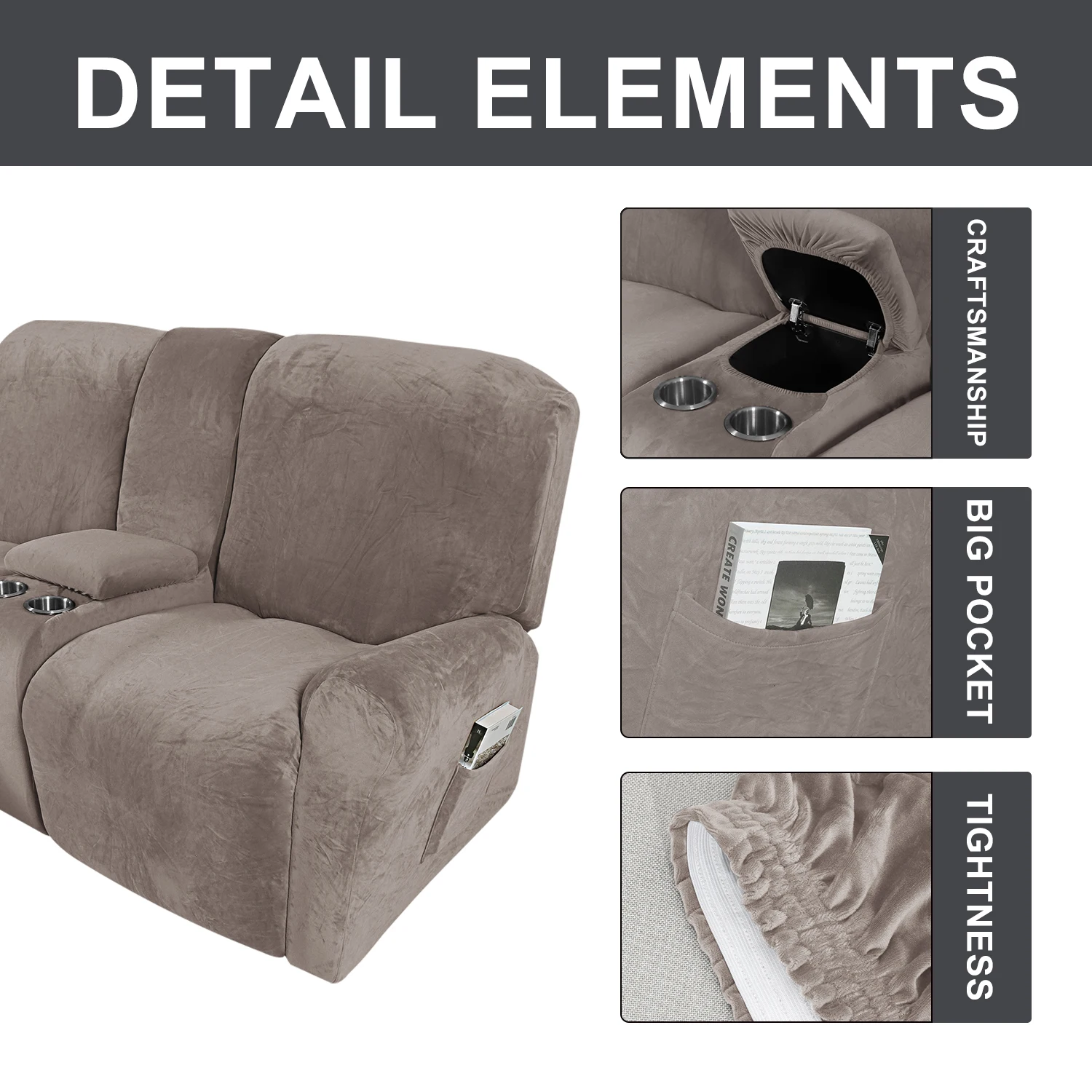 Cup Holder Slipcover For A Dual Reclining Loveseat With A Center