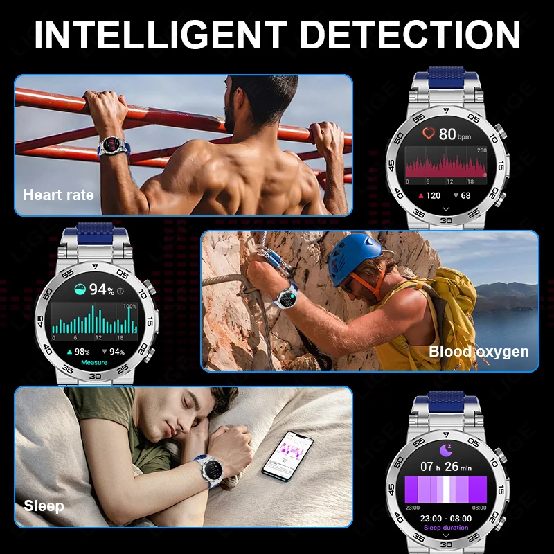 LIGE LED Bluetooth Call Smart Watch Men Outdoor Sports Full Touch Screen Health Monitoring Waterproof Smartwatch For IOS Android