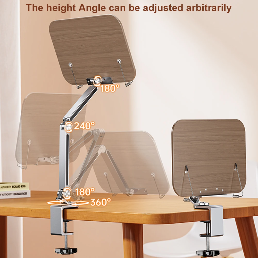 Book Stand for Reading with 360° Rotating Base Recipe Book Holder with Elastic Page Clip for Music Scores Recipe Tablet Laptop 3