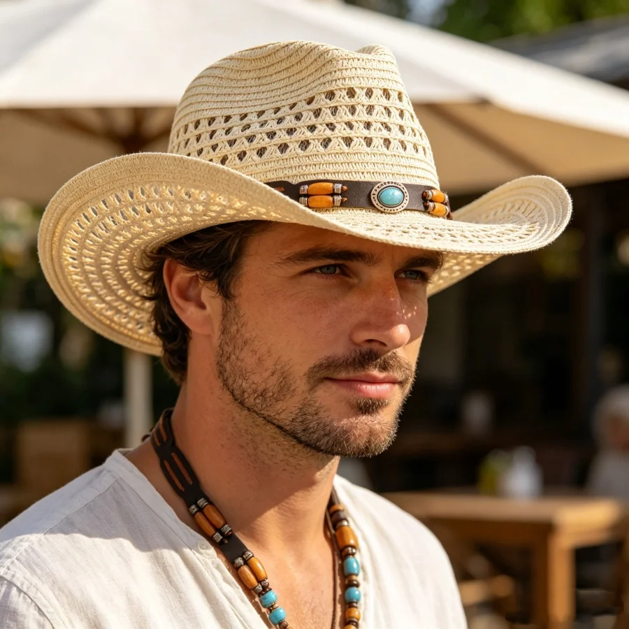 Vintage-Inspired Unisex Cowboy Sun Hat with Breathable Design and Large Brim for Ultimate Sun Protection