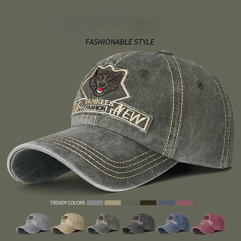 

Leopard Embroidered Baseball Hat Women's and Men's Washed Cotton Baseball Hat Outdoor Sports Sunshade Hat Snapback Cap