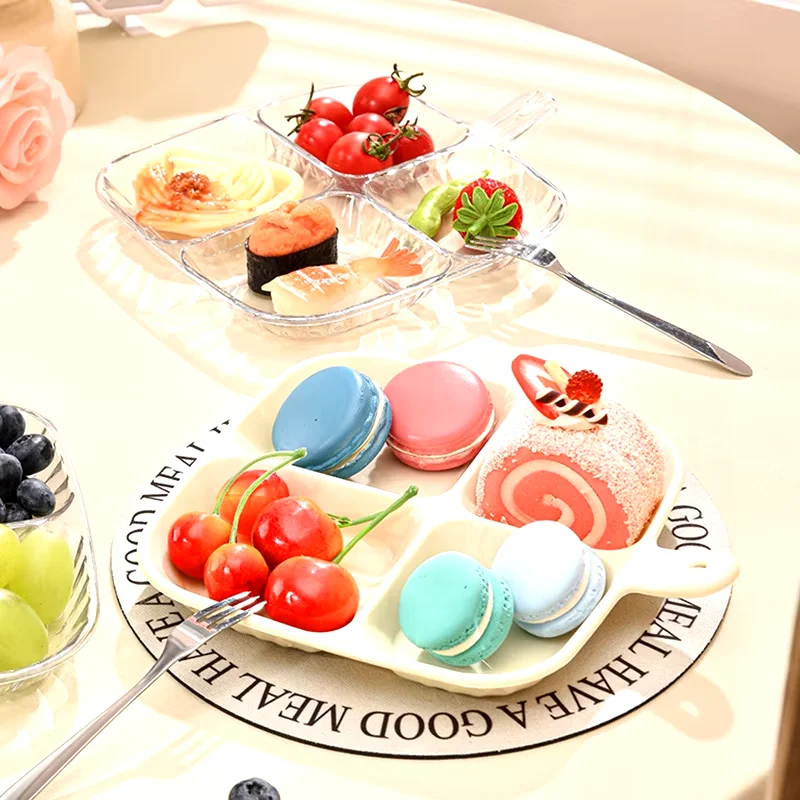 Portioned Dining Plate with Handle: Healthy Snack & Fruit Dish for Weight Loss, Fat Reduction, Ideal Kitchen & Household Sidewar