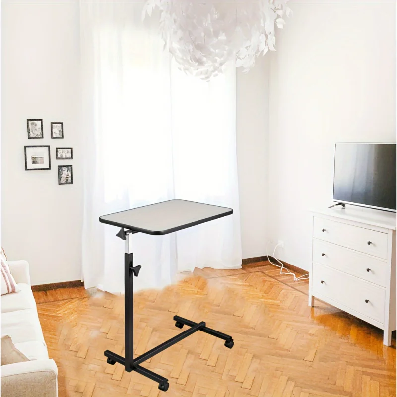 Multifunctional Adjustable Bedside Table MDF/Iron/4 Wheels With Brake, Silver Grey