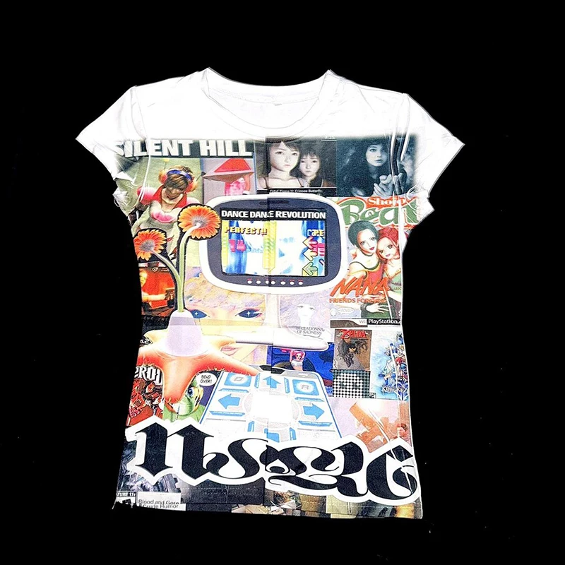 Women clothes Y2k Tops Baby Tees Aesthetic Emo Summer Tops Streetwear Gothic Harajuku Graphic Cartoon T-shirt Vintage Crop Tops 2