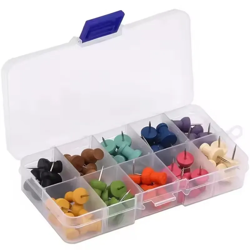 Colorful Wooden Thumbtacks Set Plastic Drawing Pins