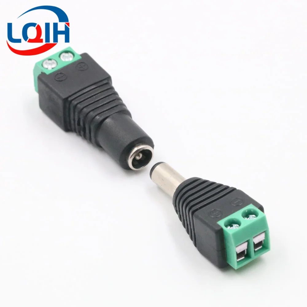 10pcs dc power plug connector 5 5 2 1mm female male power jack adapter plug cable connector for 3528 5050 5730 led strip light DC Terminal Connector 2pin DC Power Adapter 5.5mm x 2.1/2.5mm Plug Male to Female Jack Connector Plug For LED Strip CCTV Came