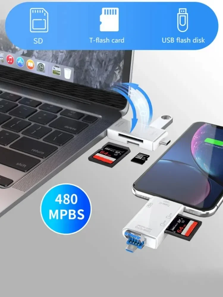 6-in-1-Multifunktions-Kartenleser für Computer, mobiler OTG-Konverter, TF, SD-Konvertierungskamera, USB 3.0, Typ C, Hochgeschwindigkeitsübertragungsadapter – Detail 5