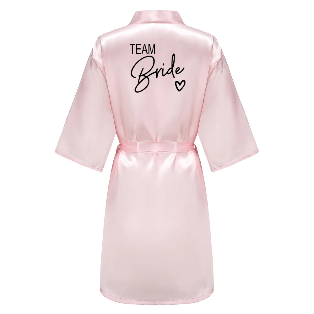 Wedding Party Team Black Letters Kimono Satin Pamas Bridesmaid Bathrobe Bride Robe bride robes,silk robe