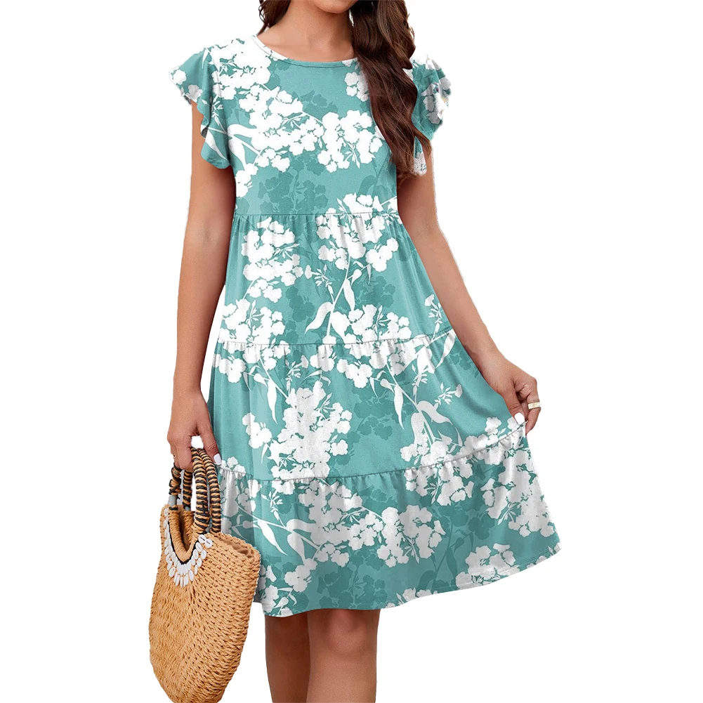 

Add some freshness to your wardrobe with this Women's Bohemia inspired Floral Dress with Ruffles and Round Neckline