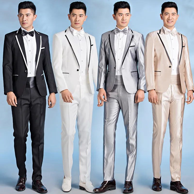 

[Jacket+Pants] Men's Fashion Slim Fit Groom Best Man Suit Ball Christmas Halloween Party Wedding Singer Host Performance Dress