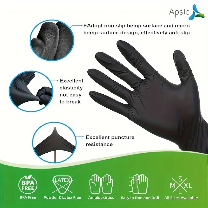 10-100PCS Black Nitrile Gloves Disposable Gloves for Househol Cleaning Work Safety Tools Gardening Kitchen Cooking Tool