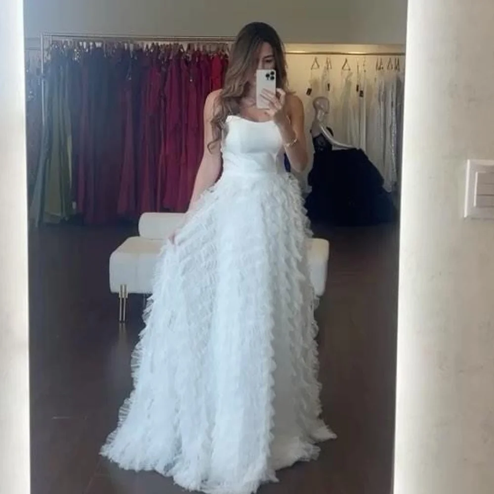 Tulle Tiered Ruched Homecoming A-line Strapless Bespoke Occasion Gown Long Dresses