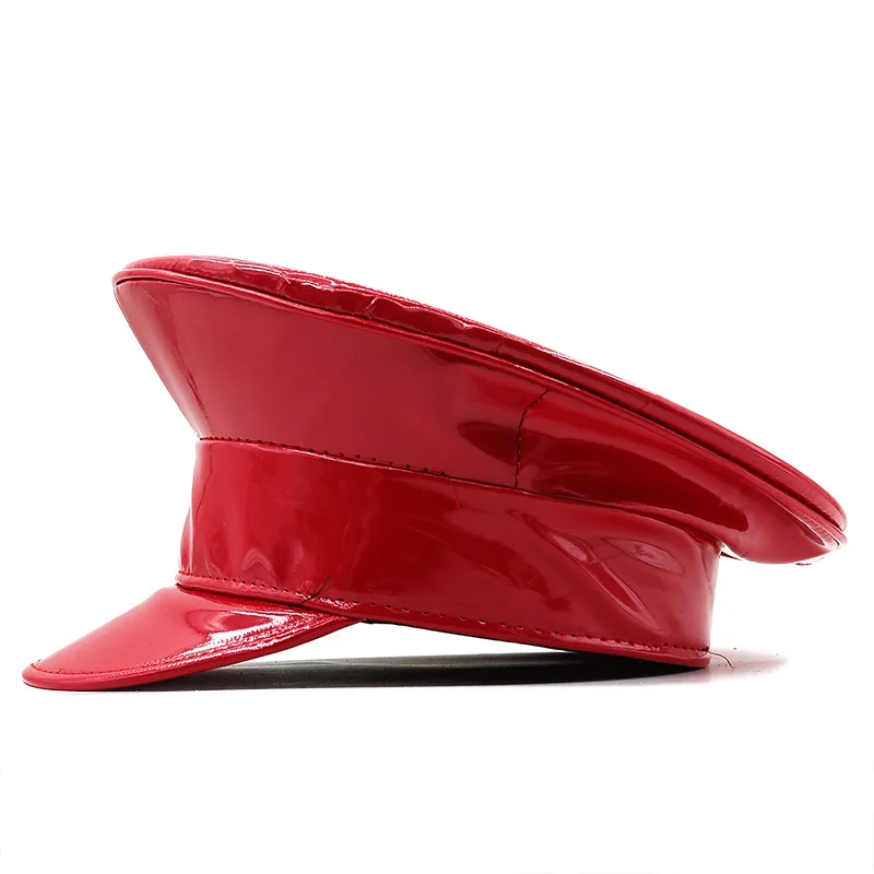 Cap Hat Wmen PU Leather Military Men Rainbow Laser Patent PVC Captain Prom Performance Bar Cosplay Show Beret