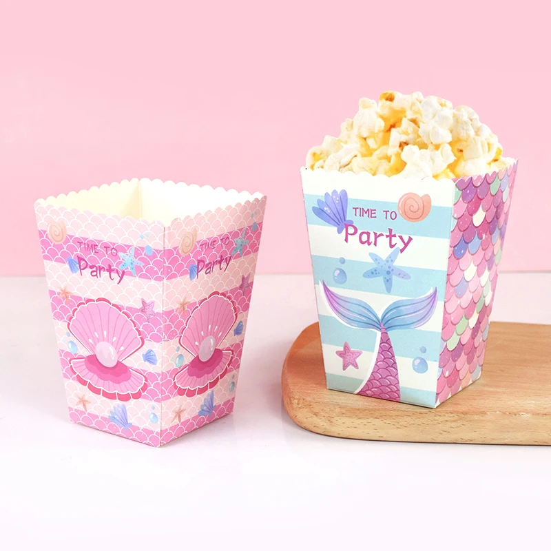 12 Stücke Meerjungfrau Party Dekor Popcorn Box Meerjungfrau Schwanz Süßigkeiten Geschenk Verpackung Boxen Kinder Mädchen Geburtstag Party Supplies Baby Dusche – Detail 1