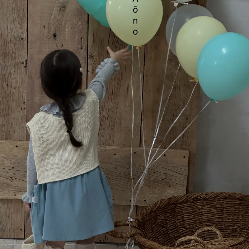 가을 봄 아동 단색 버튼 조끼 여자 니트 조끼 빈티지 한국 스타일  민소매 스웨터 가디건