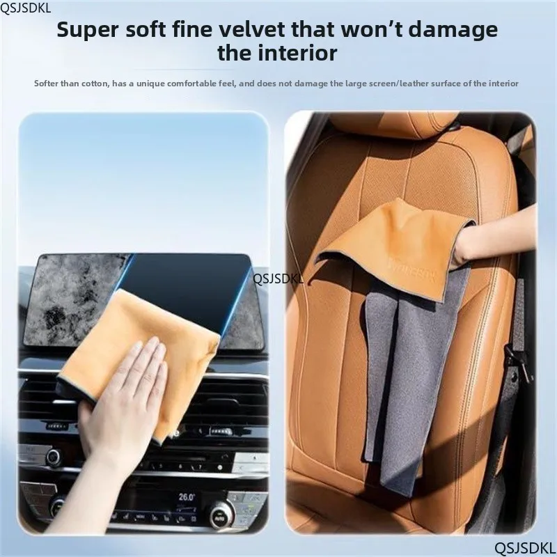 500GSM Car Cleaning Towel Double-Sided Coral Velvet Suede Car Wash Towel Drying Cloth High Water Absorption Washing Rag view 4