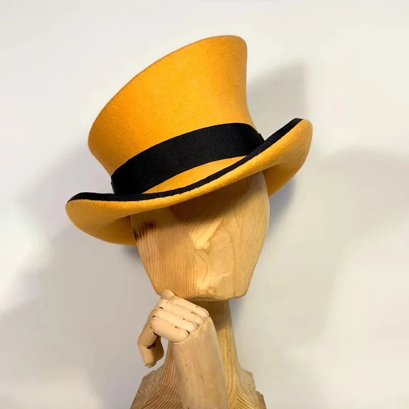 Asymmetric Hat Felt Retro Top Hat Women Men Punk Fashion Ribbon Party Halloween Magician Dress Up Costume Cap Imitation Wool
