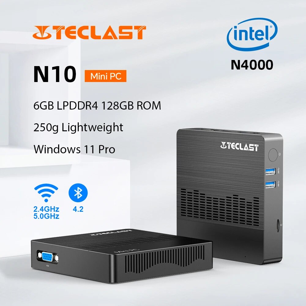 Teclast N10 Mini PC Intel N4000 6GB LPDDR4 128GB ROM M.2 SSD Expansion Windows11 Pro Portable Desktops Mini Computer VGA BT4.2