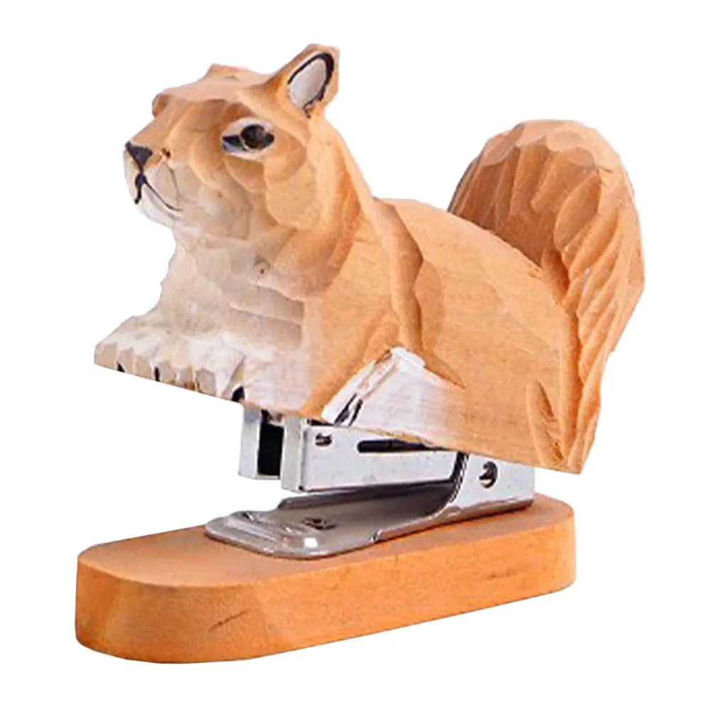 나무 동물 스테이플러 다람쥐 디자인 목각 조각상 데스크탑 사무실 학교 문구 나무 스테이플러