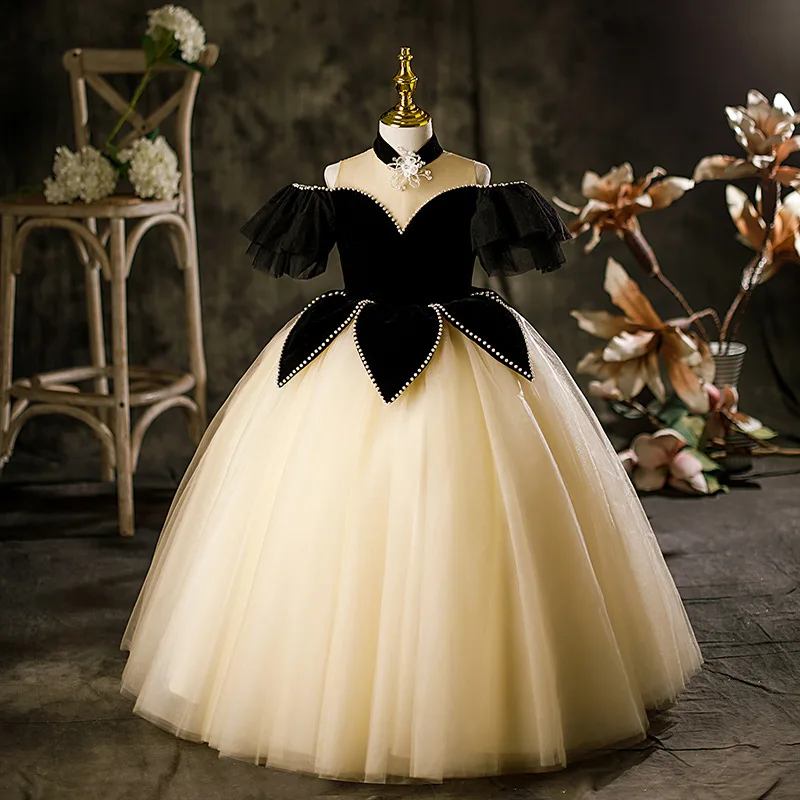 

Girls Evening Dress Infant Girl Patchwork Beading Ball Gowns Infant Piano Performance Pageant Costumes Children Luxury Frocks