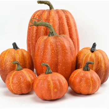 7pcs Halloween Artificial Pumpkin Set – Orange Foam Pumpkins for Outdoor & Indoor Table, Porch, and Fall Festival Decoration 1