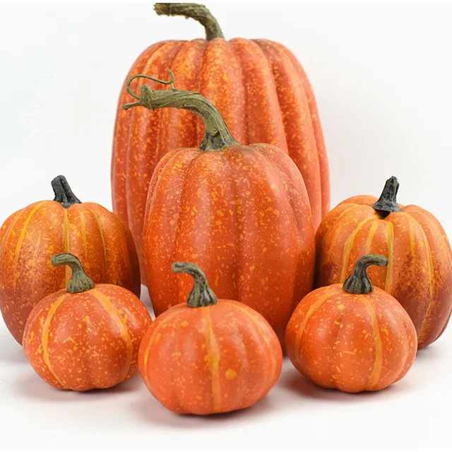 7pcs Halloween Artificial Pumpkin Set – Orange Foam Pumpkins for Outdoor & Indoor Table, Porch, and Fall Festival Decoration 1