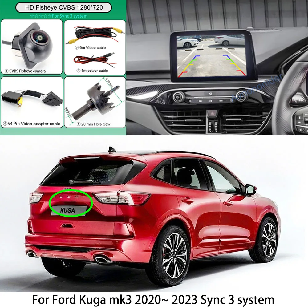 For Ford Kuga mk3 2020~ 2023 Sync 3 system Car Fish Eye HD Rear View ...