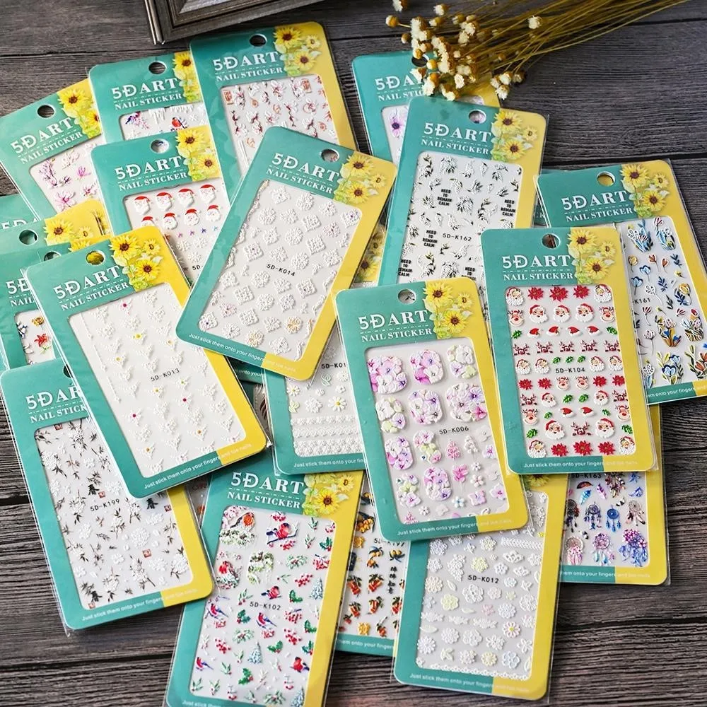 

5D Nail Stickers Flowers French Lace Gel Decals Acrylic Engraved Sliders Embossed Foils Ultra-thin Manicure Nail Art Decorations