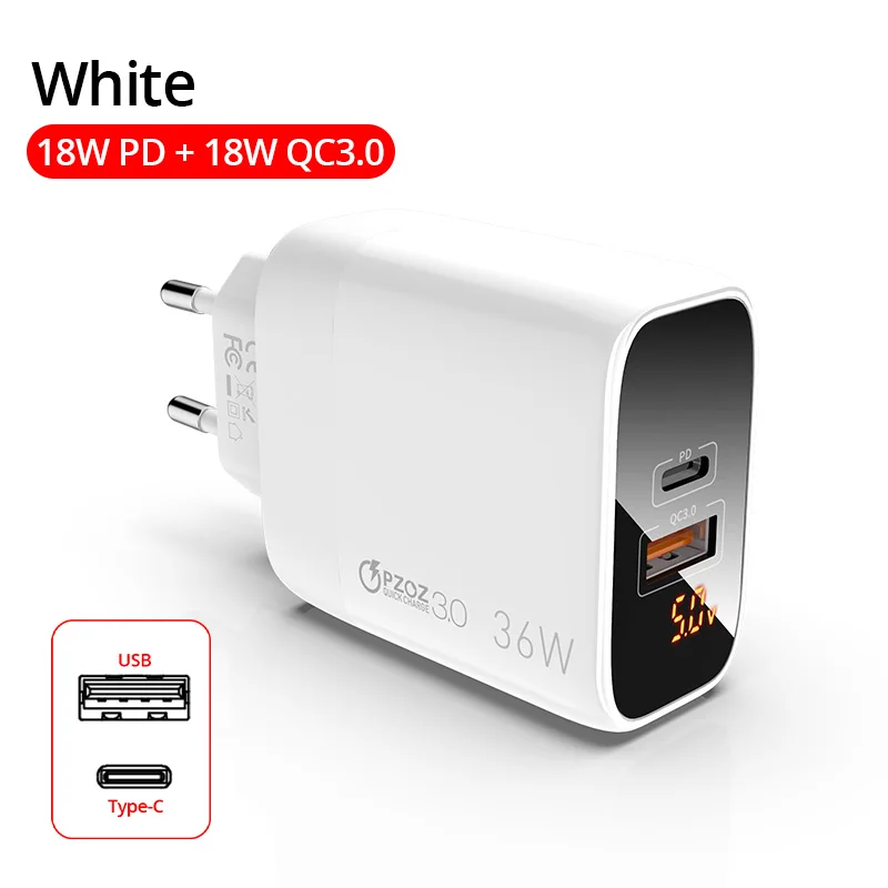 charger 65w PZOZ USB Charger 30W Fast Charging PD Type C Quick Charge LED Display For iPhone 13 12 Pro Max 11 8 Samsung Xiaomi USB C Charger 65w charger usb c Chargers