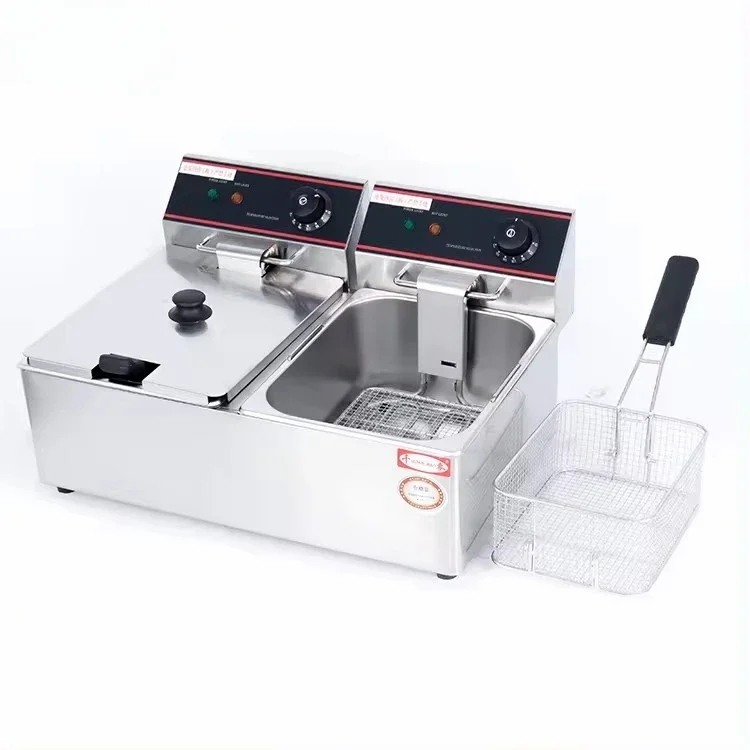 Electric Deep Fryer Commercial 6L Stainless Steel Double Cylinder Deep Fryer Machine 2500w