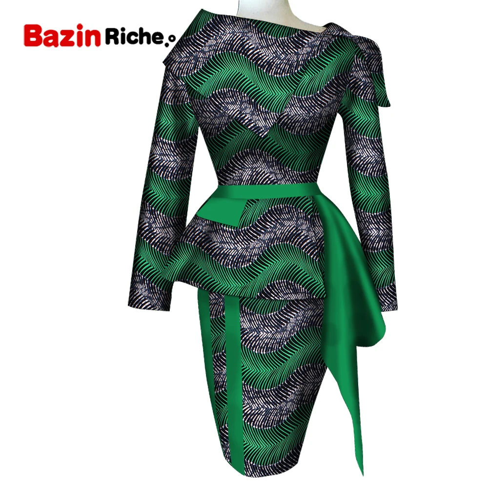 

African Skirt Suits Dashiki for Women Elegant Lady Skirt Set Femme Bazin Riche Plus Size Special Design Two Pieces Set WY5144