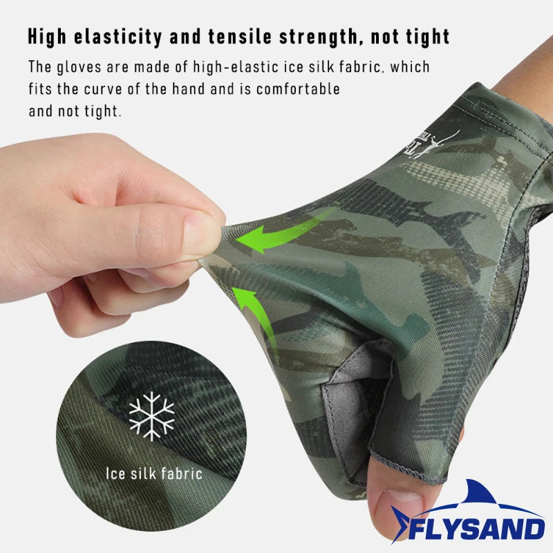 FLYSAND Professional UV Fishing fingerless gloves Men's Ice Silk Fingerless High Elastic Non-slip Wear Resistant Cycling Outdoor Glove L/XL