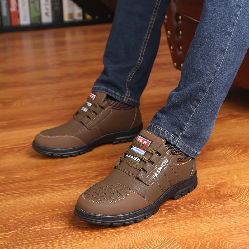 Winter Men Boots Casual Leather Leisure Shoes Sneakers Keep Warm Snow Boots Non-slip