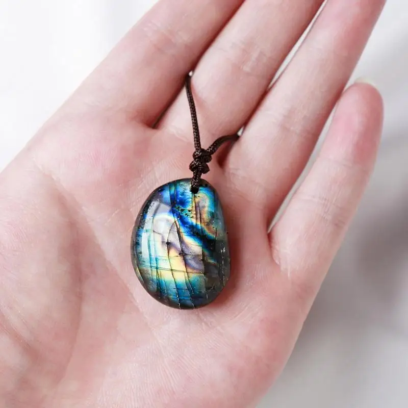 Kalung liontin Labradorite alami pria wanita kalung kuarsa energi