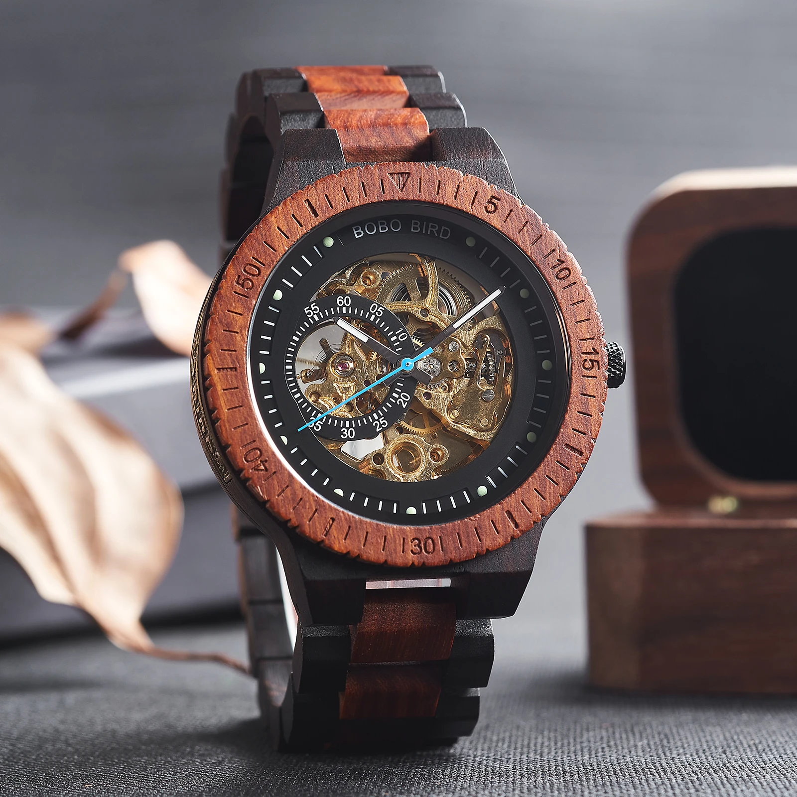 Wood Mechanical Watch Men Relogio Masculino Big Mens Watches Customized mechanical watch