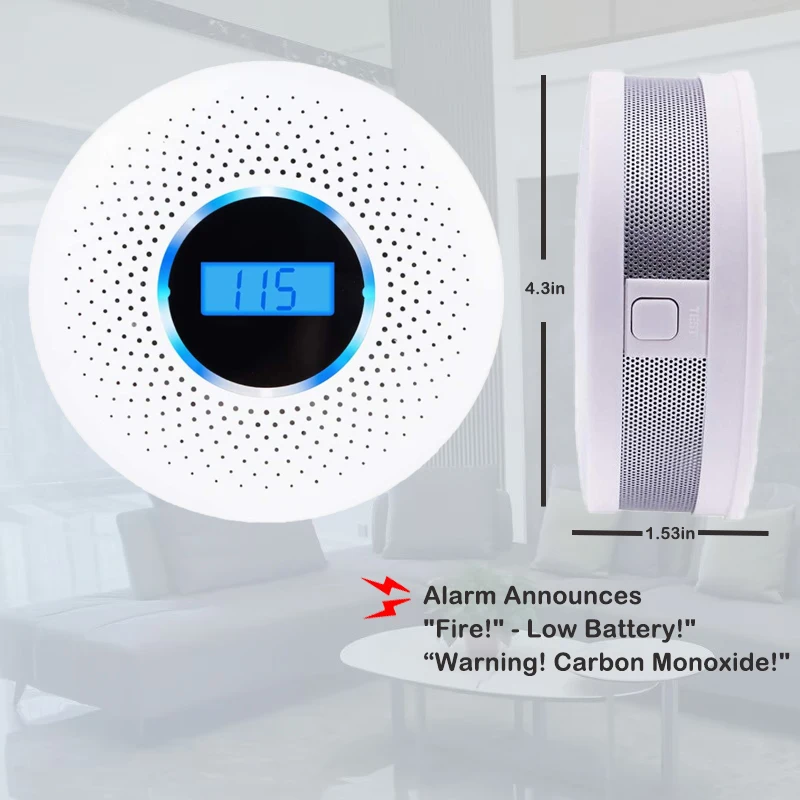 Independent Smoke Fire Sensor Carbon Monoxide CO Detector Home Security Alarm Firefighters Non-Hard Wire Easy to Install
